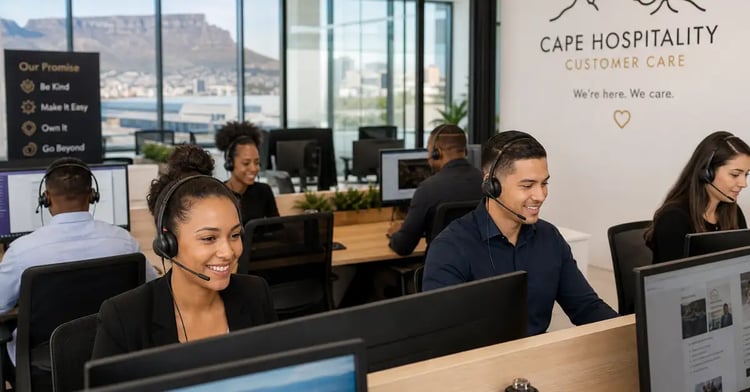 Customer service team working in modern Cape Town office