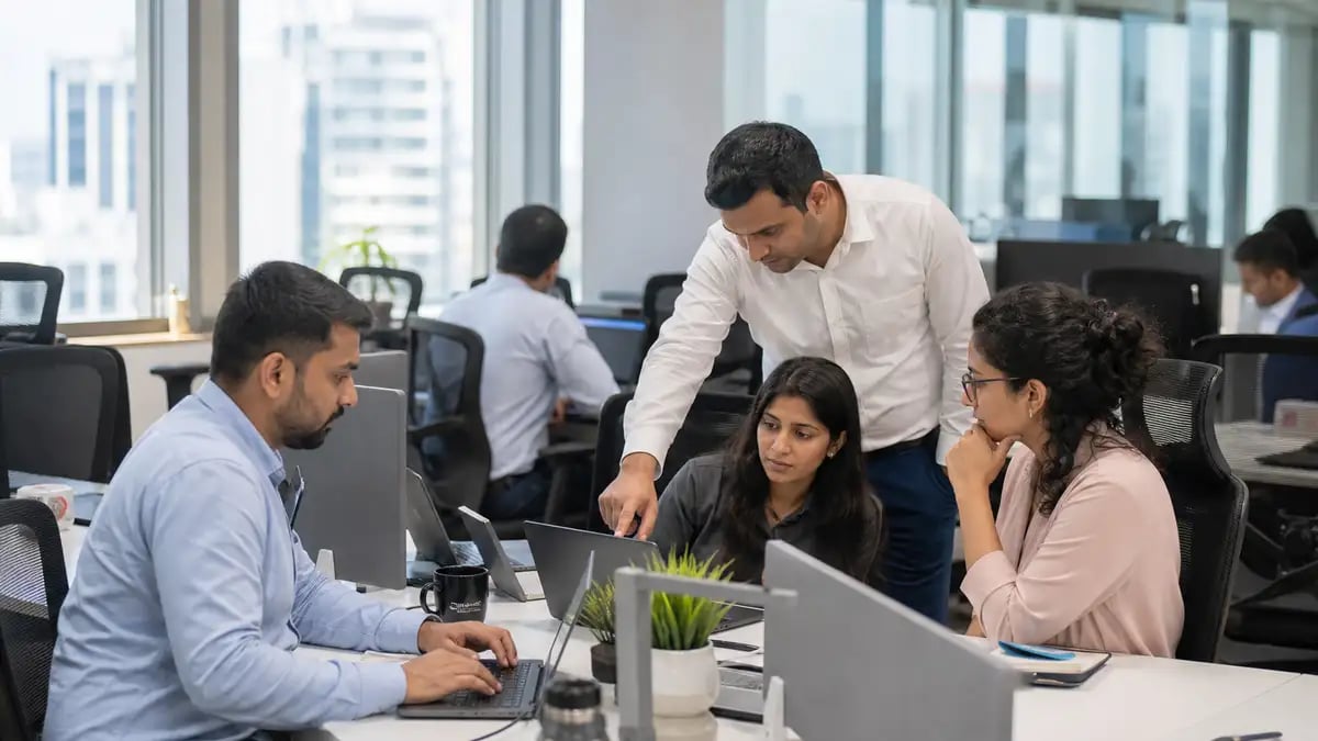A dedicated embedded team collaborating in a partner-run offshore office