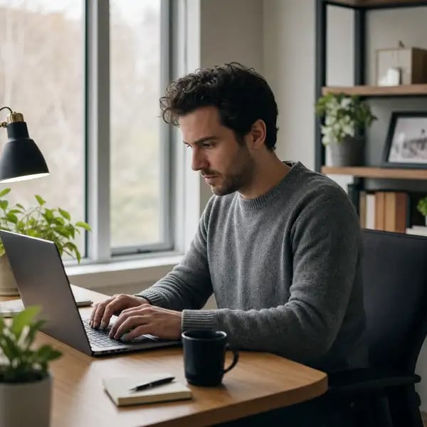 A remote worker at a home desk, illustrating the remote-by-default nature of EOR arrangements
