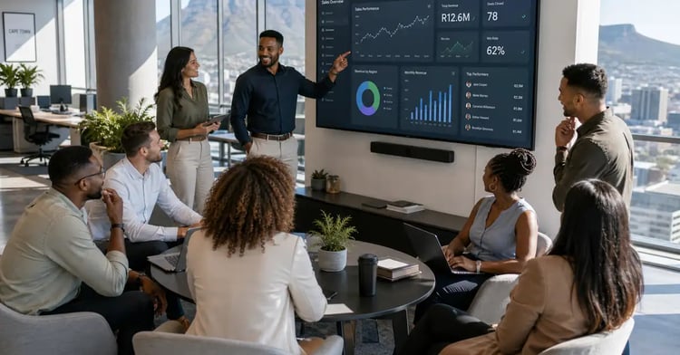 Professional sales team collaborating in a modern Cape Town office environment