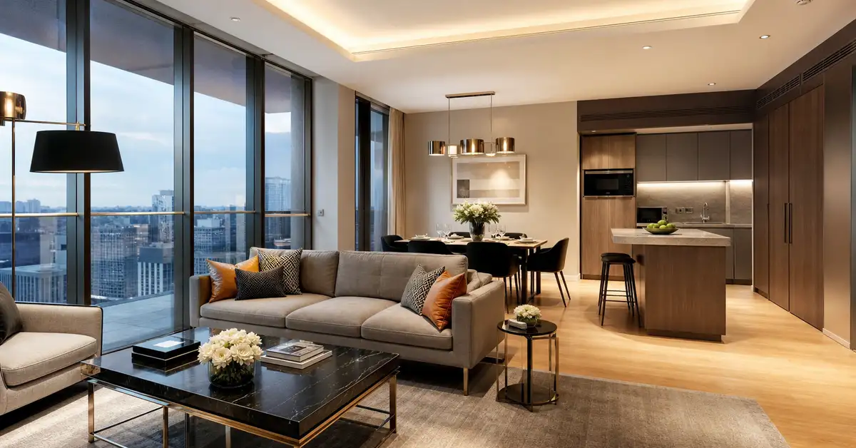 Modern luxury serviced apartment interior typical of Charles Hope properties across the UK