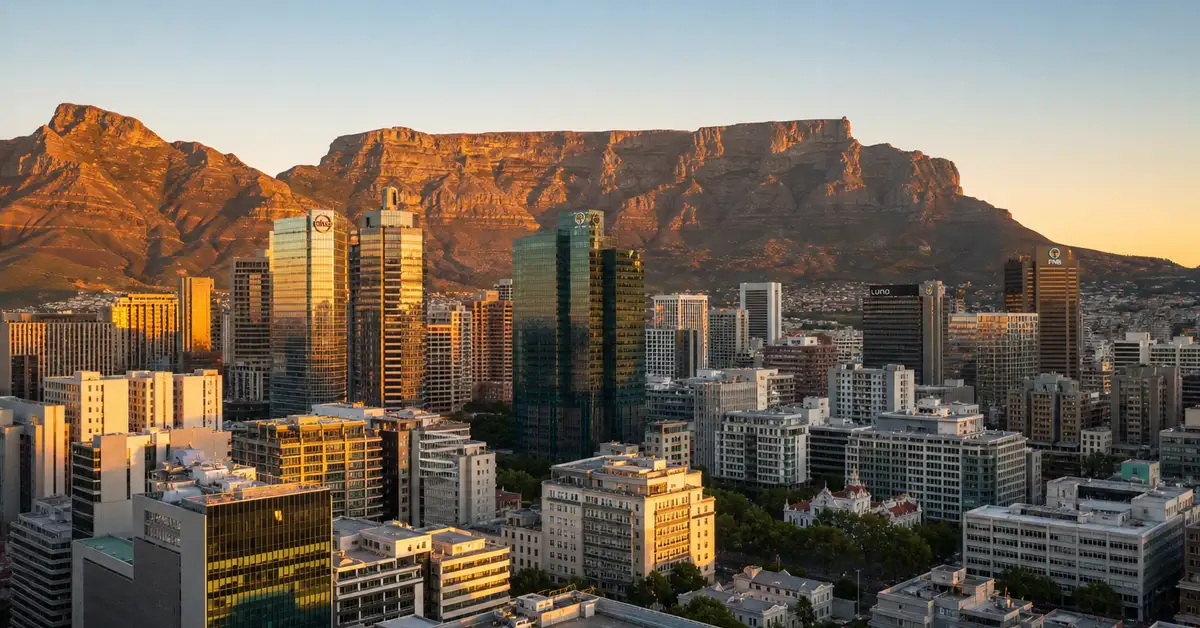 Cape Town cityscape with Table Mountain showing the business district where offshore teams operate