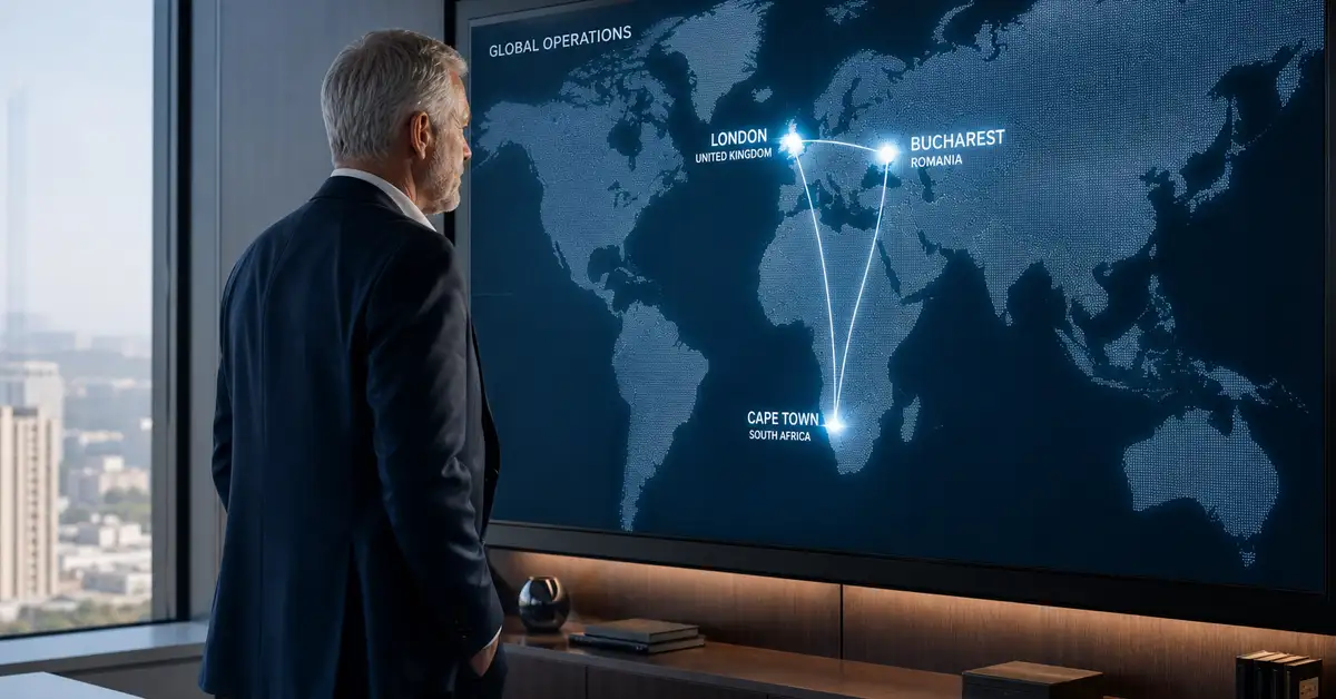Global team locations map showing multi-hub expansion potential