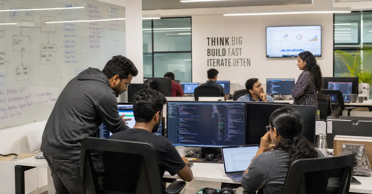 Software developers collaborating in modern Bangalore India tech office