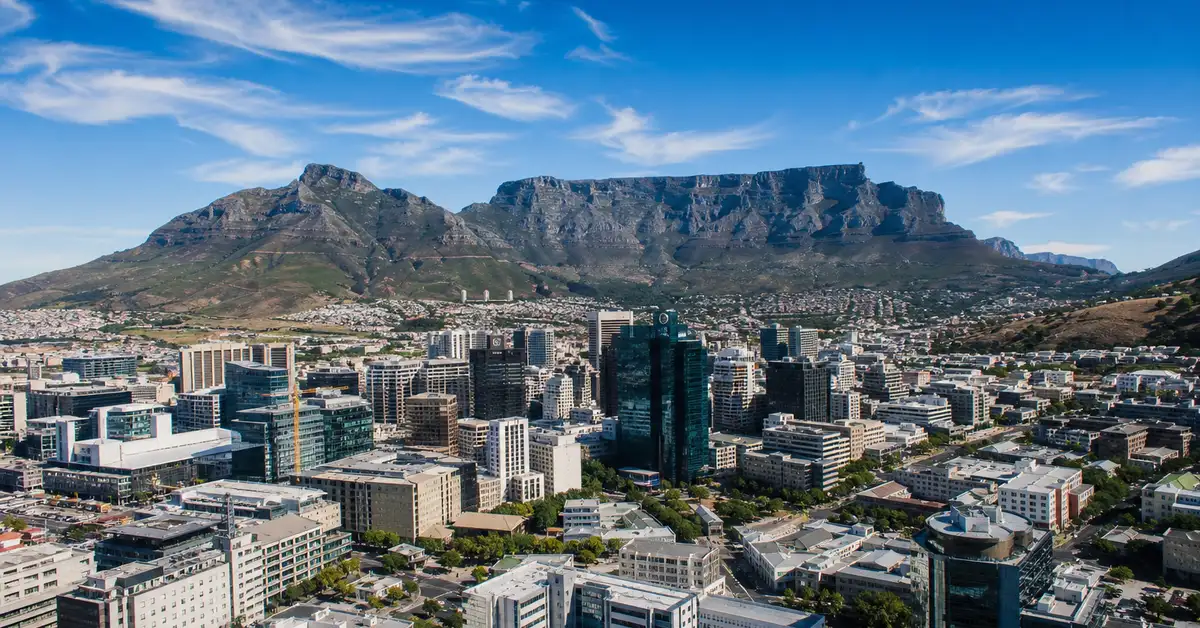 Cape Town cityscape with Table Mountain and business district