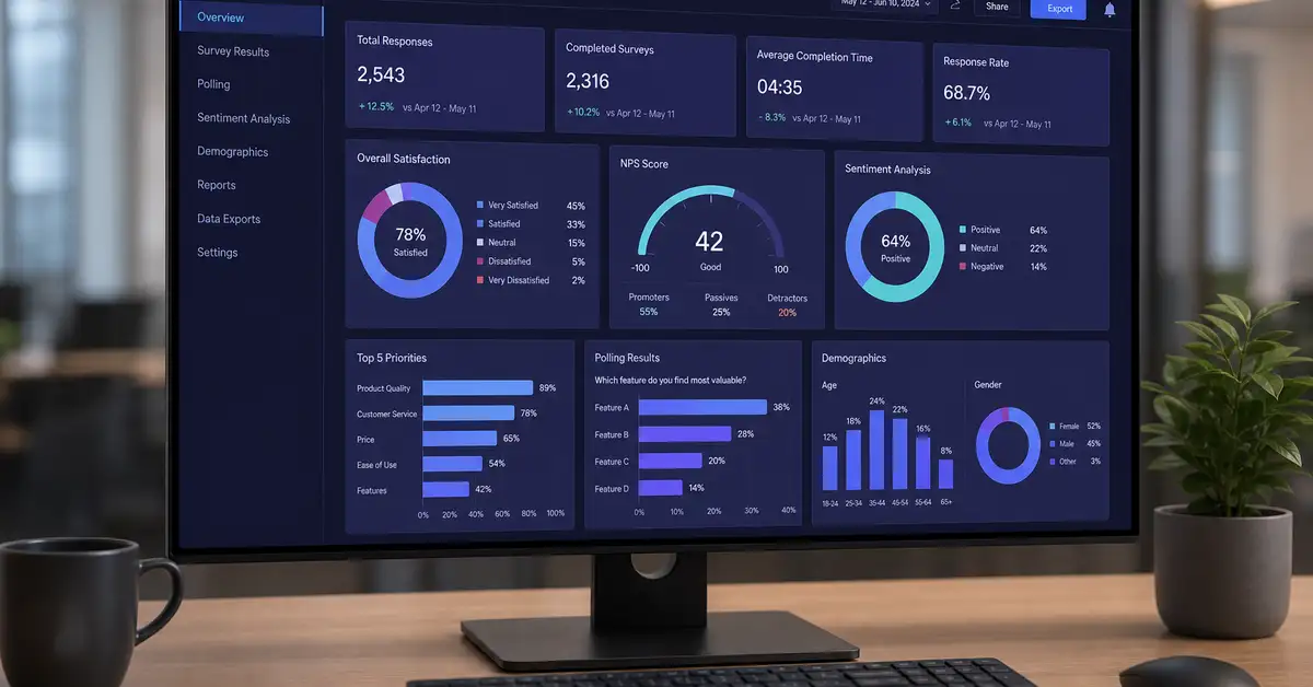 Market research data dashboard with analytics visualisations